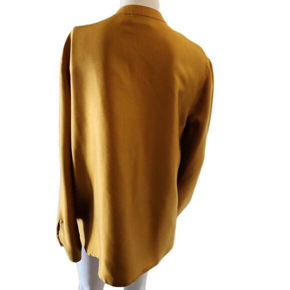 Chico's Design mandarin collar 90's golden yellow liquid silky too tunic 100% si - Picture 3 of 5